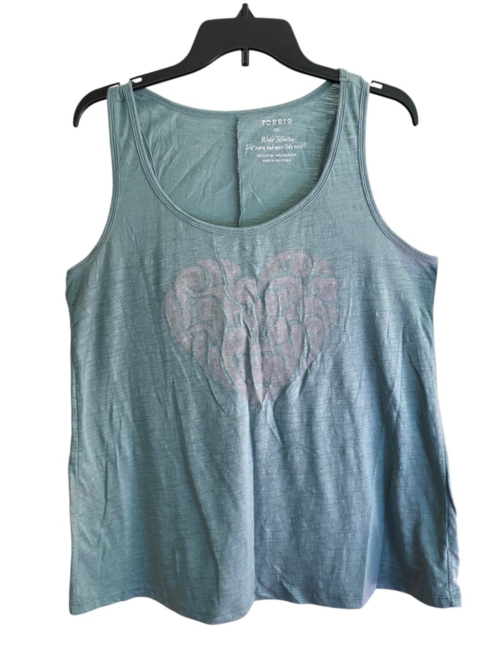 TORRID Green Slub Cotton Blend Graphic Heart Tank Top Size 00